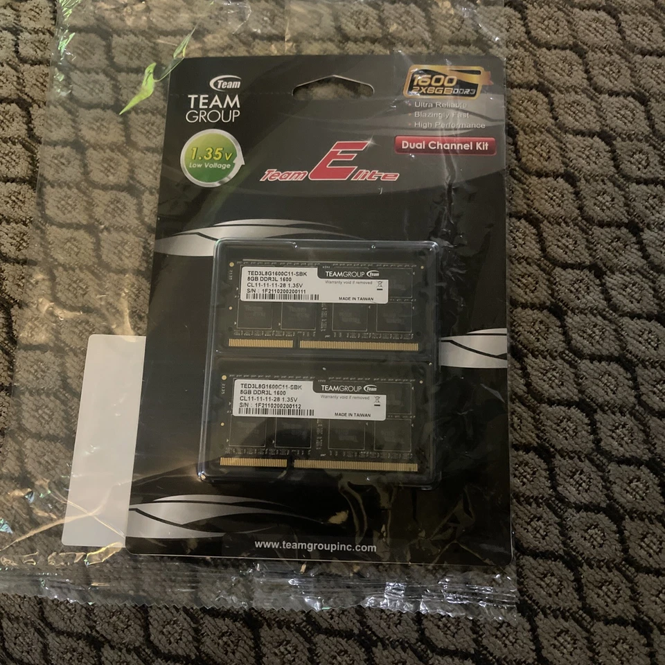 TeamGroup Elite Laptop DDR3 RAM Memory (16GB, 8GB x 2, TED3L8G1600C11-SBK) - Image 1 of 2