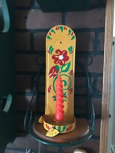 Metal Candle Wall Sconce Pa Dutch Design Handpainted with twisted candle 11" 