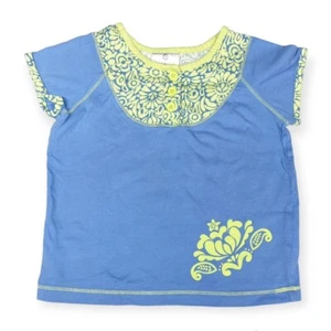 Hanna Andersson Floral Short Sleeved Henley Tee Girls 5 Blue Yellow Cotton - Picture 1 of 7