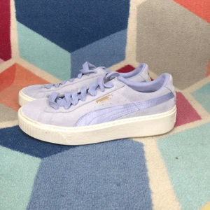 Puma Suede Platform Mono Satin Women Sneaker Color Sweet Lavender-Whisper-Gold 8 - Picture 1 of 7