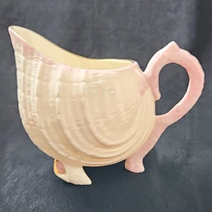 Belleek Ireland Neptuno Oro Rosa Borde Crema Pies Concha Marina Rosa Coral Mango - Imagen 1 de 10