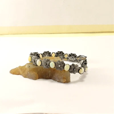 Opal Bracelet, Pave Diamond, 925 Sterling Silver, Oxides Bracelet, 7.5 Inches - Image 1 of 4
