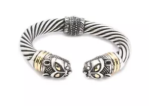 Signed Sterling Silver 18k YGold 2 Cat Head Cable Cuff Bracelet LIQUIDATION! - Picture 1 of 6