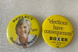 Lot of 2 2010 California Senator Democrat BARBARA BOXER Political Pin Button - Picture 1 of 7