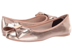 TED BAKER EUR41/US 10.5 Immet 2 Ballet Flats Rose Gold Bow Slip On Shoes - Picture 1 of 9