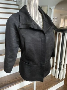 Neu ohne Etikett Ann Taylor Gr. 10 Jacke Blazer mit Trichterausschnitt schwarz durchgehender Reißverschluss 3/4-Ärmel Karriere - Bild 1 von 8