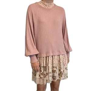 Free People Sweater Dress Long Sleeve Pink Kawaii Floral Dainty Size Small - Picture 1 of 8