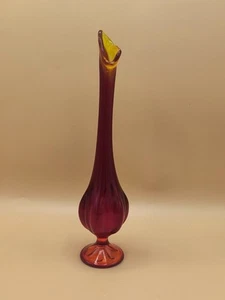 Vintage MCM Viking 12” Swung Pedestal Vase Amberina Glass Stunning - Picture 1 of 10