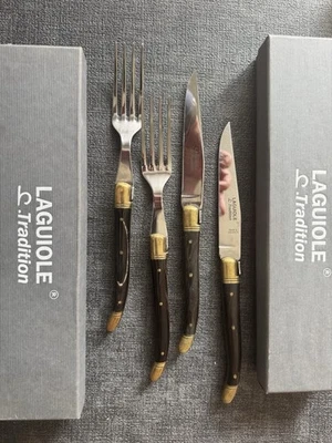 Laguiole Tradition Steakmesser Set Horn/Messing 4 Teilig - Bild 1 von 4
