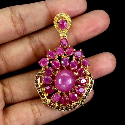 925 Pendente Argento Sterling Ovale Rubino 12x10mm Mozambico Granato Gemma Gioie - Immagine 1 di 4