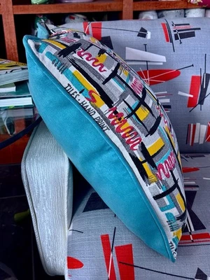 Graffiti Tiles 1950's Atomic Abstract Barkcloth Pillow Cover Vintage Fabric - Image 1 of 4