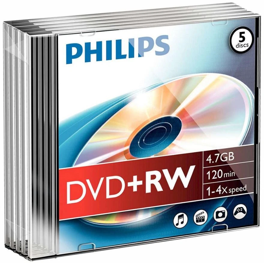 PHILIPS - 4x Speed DVD+RW Blank DVDs - Slim Case 5 Pack - Image 1 of 1