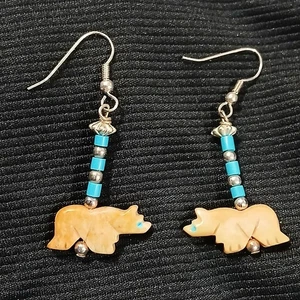 Vintage Navajo Sterling Silber Bär Fetisch Geist Türkis Inlay Ohrringe - Bild 1 von 3
