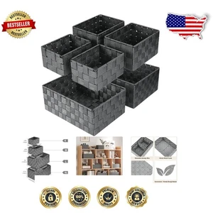 Durable Hand-Woven Storage Bins in Grey - Set of 6 for Stylish Home Organization - Picture 1 of 11