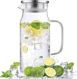 1.2L Glass Pitcher with Lid, Spout, for Hot/Cold Water, Tea, Coffee, Juice - Picture 1 of 7