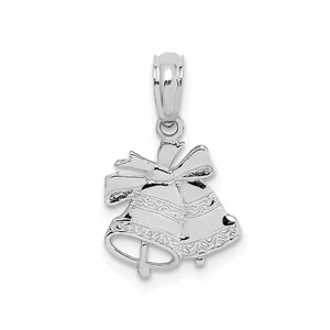 10k Weiss Gold Hochglanz Poliert & Texturiert S Weihnachten Jingle Bells - Picture 1 of 2