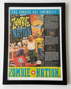 Vintage 1990 Zombie Nation Nintendo NES Framed Original Ad Display Poster 9x12 - Picture 1 of 5
