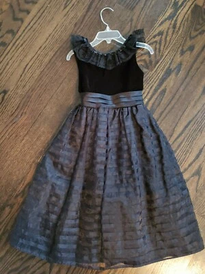 NIÑAS LAURA ASHLEY VESTIDO DE FIESTA NEGRO ENCAJE TUL SATINADO TERCIOPELO VOLANTES S Foto 1 de 4