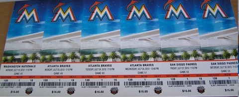 MARLINS 2012 TICKET STUB PICK A DATE~SGA Cover