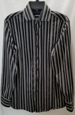 J. FERRAR, LONG SLEEVES, BUTTON DOWN, SHIRT, BLACK & WHITE, SIZE 15 1/2, # 2472 - Image 1 of 4