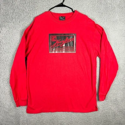 Camisa de mezclilla Kani vintage para hombre L roja manga larga deletreada gráfica Y2K Street Foto 1 de 4