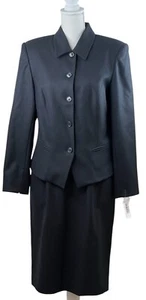 NEW Amanda Smith Suit Skirt Jacket 100% Wool Black Business Work Office Size 10 - Picture 1 of 12