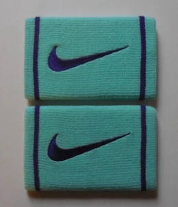 Nike Dri-Fit Doublewide Wristbands Bleached Turq/Court Purple 1 Pair - Picture 1 of 3