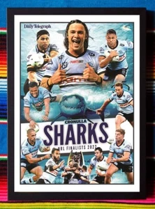 Framed 2022 Cronulla Sharks NRL Poster - Nicho Hynes - 45cm x 32cm x 3cm - Picture 1 of 4