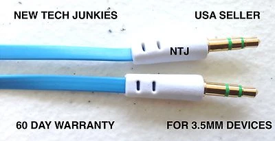3FT (1M) 3.5mm FLAT NOODLE AUX cable for iPod iPhone 5 6 plus car auxiliary - Image 1 of 2