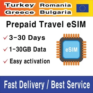 [eSIM] Carte SIM de voyage Turquie Bulgarie Roumanie Turquie | 1-30 Go | 3-30 jours | QR - Photo 1 sur 5