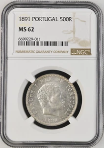 1891 Portugal Silver 500 Reis - NGC MS 62 - Picture 1 of 4