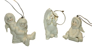 SET OF 3 ANGEL SNOWBABIES CHRISTMAS TREE ORNAMENTS SLED SKATERS & ON MOON - Picture 1 of 7