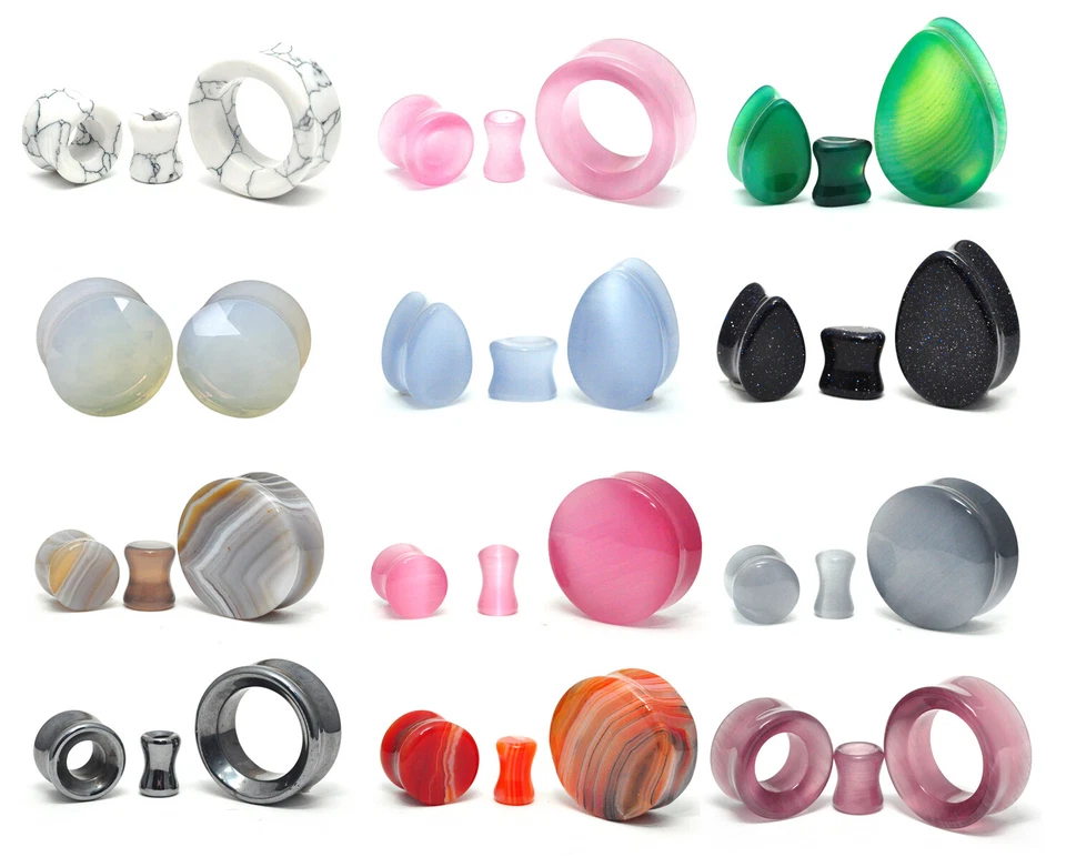 Par de tapones de piedra doble llamarada ataúd lágrima redondo orgánico Foto 1 de 1