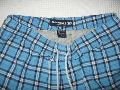 ABERCROMBIE & FITCH BOARD SHORTS SWIM SUIT SZ L X 9" BLUE BLACK PLAID COTTON EU - Image 1 of 4