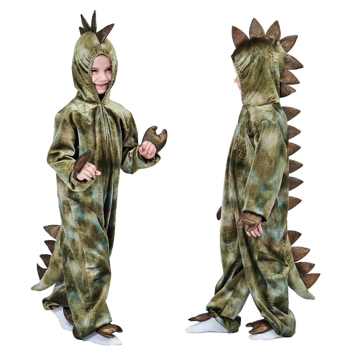 Toddler Stegosaurus Costume - Hooded Dinosaur Jumpsuit With Tail For Halloween Dress Up