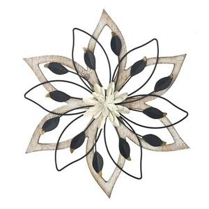 Whitewash Flowers Wood Wall Decor Metal Rustic Wall Art Farmhouse Wall Decora... - Picture 1 of 8