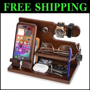 Elegant Wood Phone Docking Station & Organizer for Desk or Nightstand Gifts - Photo 1 sur 11