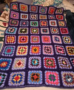 NEW HAND MADE PURPLE & LIGHT PURPLE Multi-Color GRANNY SQUARES AFGHAN (lot#183) - Picture 1 of 2
