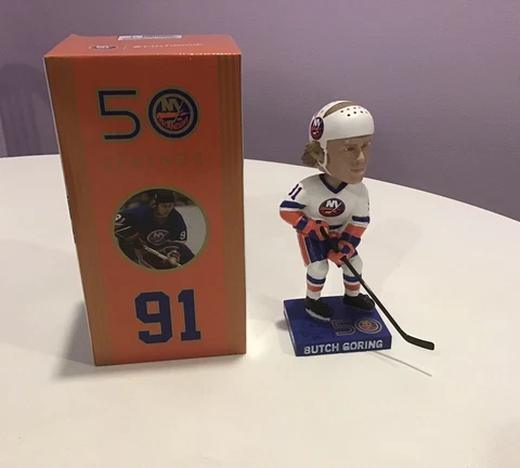 Autographed New York Islanders Butch Goring Legend Bobblehead Pitchbook Cover