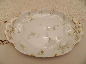 Haviland & Co. Limoges 17 3/4" Platter Green Flowers Gold Daubs 4-5 - Picture 1 of 1