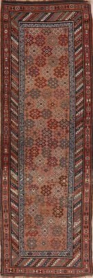 Antique Vegetable Dye Coral Salmon Kazak Caucasian Tribal Runner Rug Wool 4'x11' - Image 1 of 4