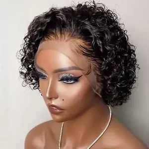 13x4 Pixie Cut Wigs Human Hair Short Curly Lace Front Human Hair Wigs For Women  - Picture 1 of 6