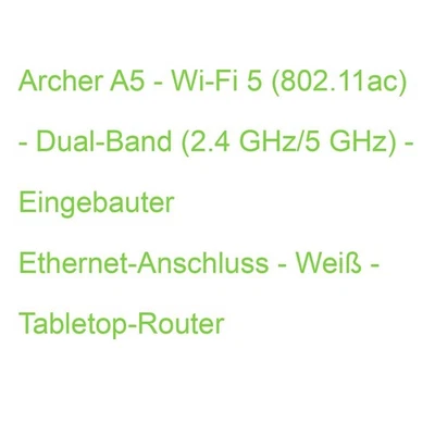 Archer A5 - Wi-Fi 5 (802.11ac) - Dual-Band (2.4 GHz/5 GHz) - Eingebauter Etherne - Bild 1 von 2