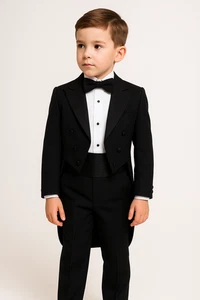 Baby Boys Tuxedo Morning Tail Suit Black 5 Piece Wedding Pageboy Formal Set - Picture 1 of 10