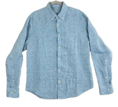 Alex Crane Men's Large Casual Long Sleeve Linen Shirt Button-Down Heather Blue - Image 1 of 4