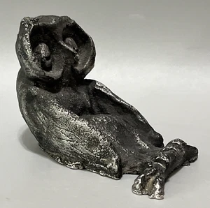 Vintage Gussharz sitzende Eule Figur Metallic Silber/Zinn Finish MCM Dekor - Bild 1 von 9