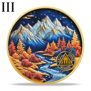 3 Year Sobriety Coin Autumn Mountain AA Chips  And Medallion Gifts For Men Women - Picture 1 of 18