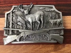 Buck Hirsch Jagd Gewehre Sportler Gürtelschnalle S-10 Siskiyou Zinn 1982 USA - Bild 1 von 10
