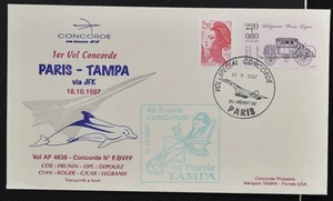 FRANCE to USA 1997 AF CONCORDE Supersonic Plane First Flight Cover Paris Tampa - Picture 1 of 3