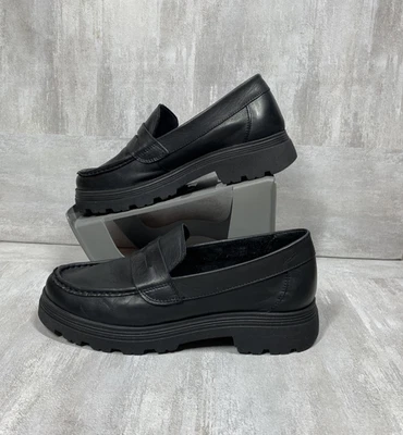 ALDO Loafers Shoes Womens Size 7.5 Black Leather Penny Lug Sole Platform Slip On - Image 1 of 4